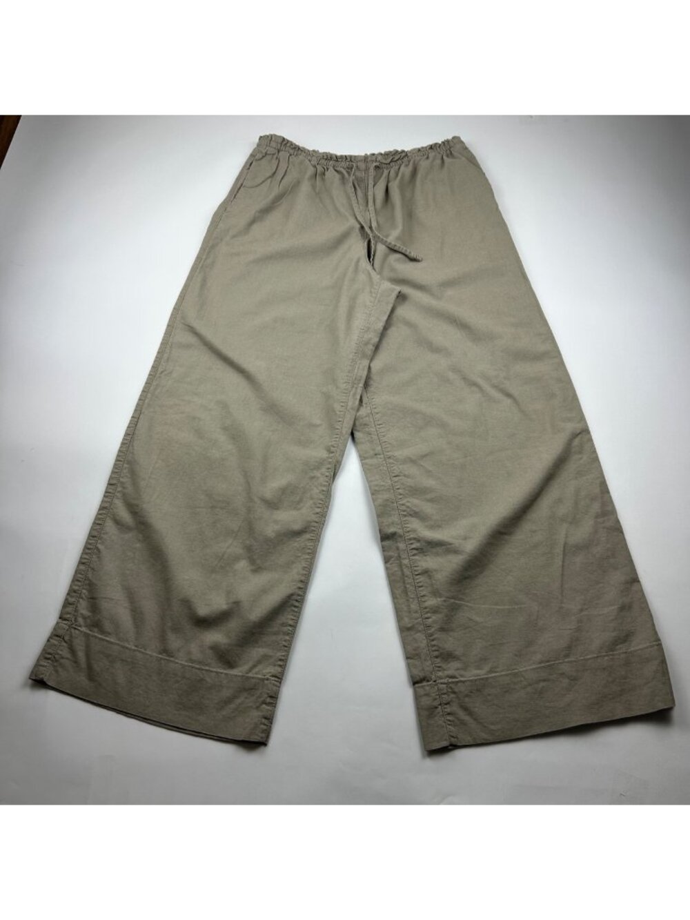 H&M Dark Khaki Linen Blend Wide Leg Lounge Pant L